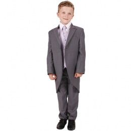 Boys Grey & Lilac Swirl 6 Piece Slim Fit Tail Jacket Suit